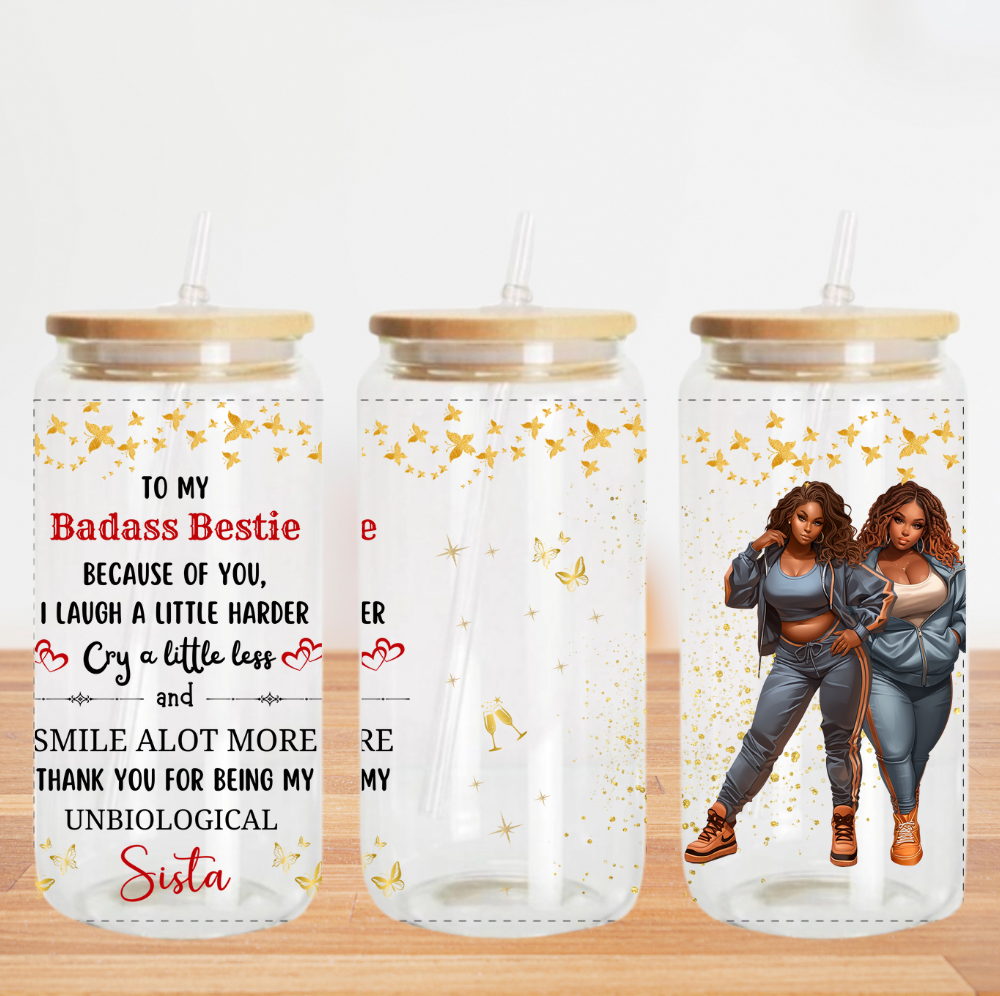 Badass Besties Red Sparkles - Copa de vidrio CLARO