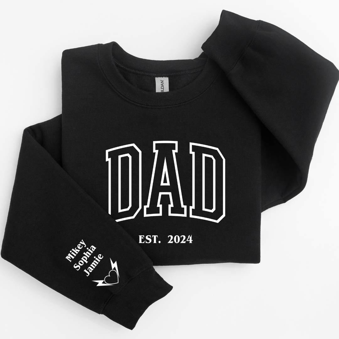 Personalized Dad Sweatshirt with Kid's Names on Sleeve