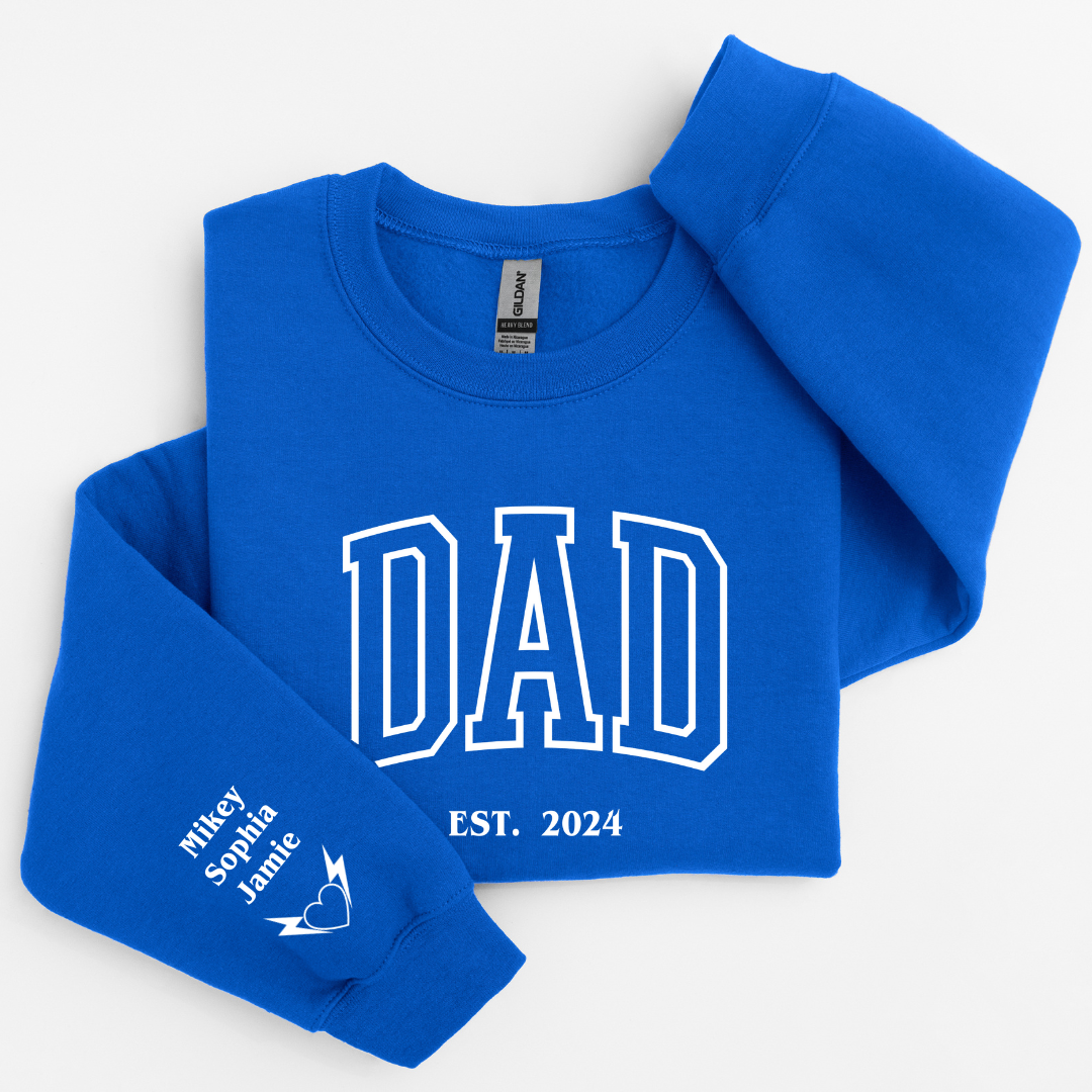 Personalized Dad Sweatshirt with Kid's Names on Sleeve