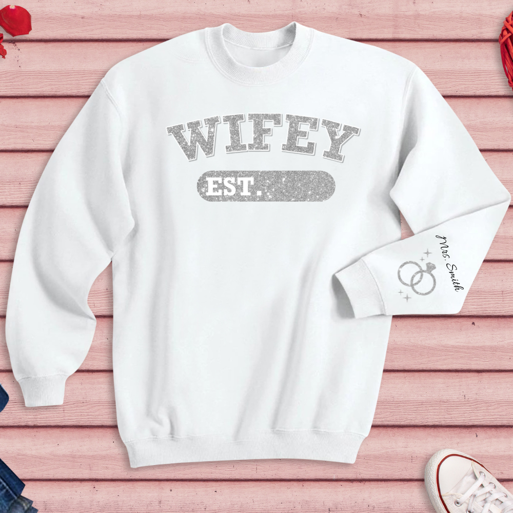 Personalized Wifey Crewneck Sweatshirt Silver