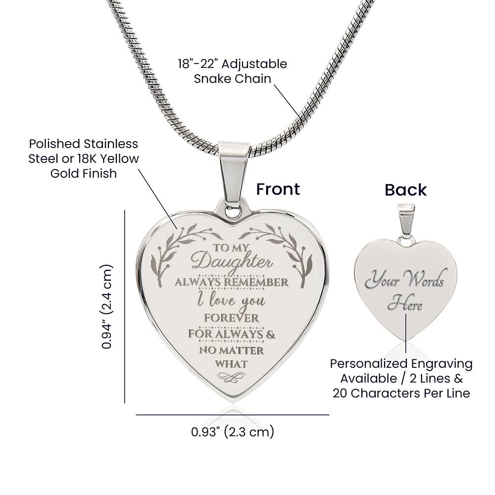 For Daughter - Engraved Heart Necklace