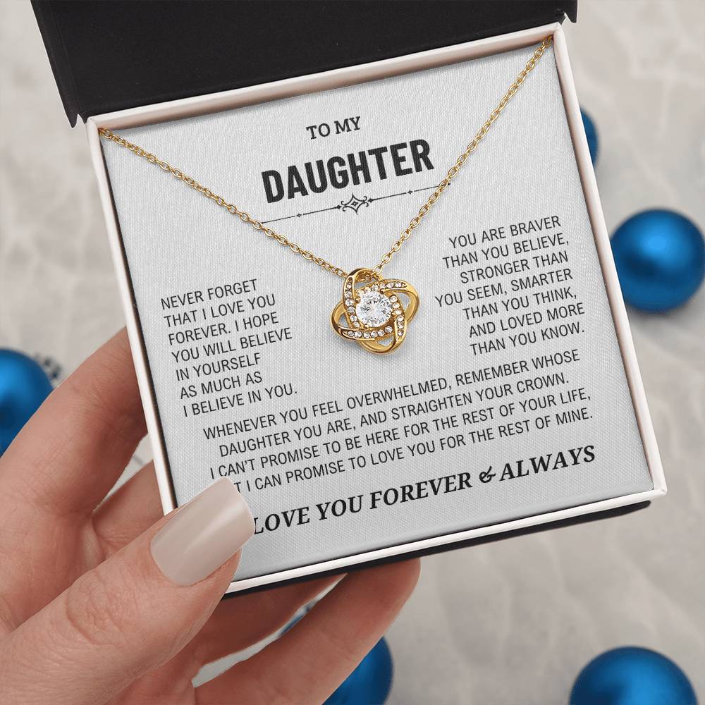 Beautiful Daughter Gift, "Never Forget That I Love You" Love Knot Necklace
