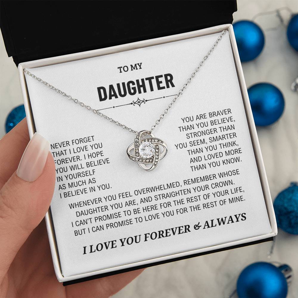 Beautiful Daughter Gift, "Never Forget That I Love You" Love Knot Necklace