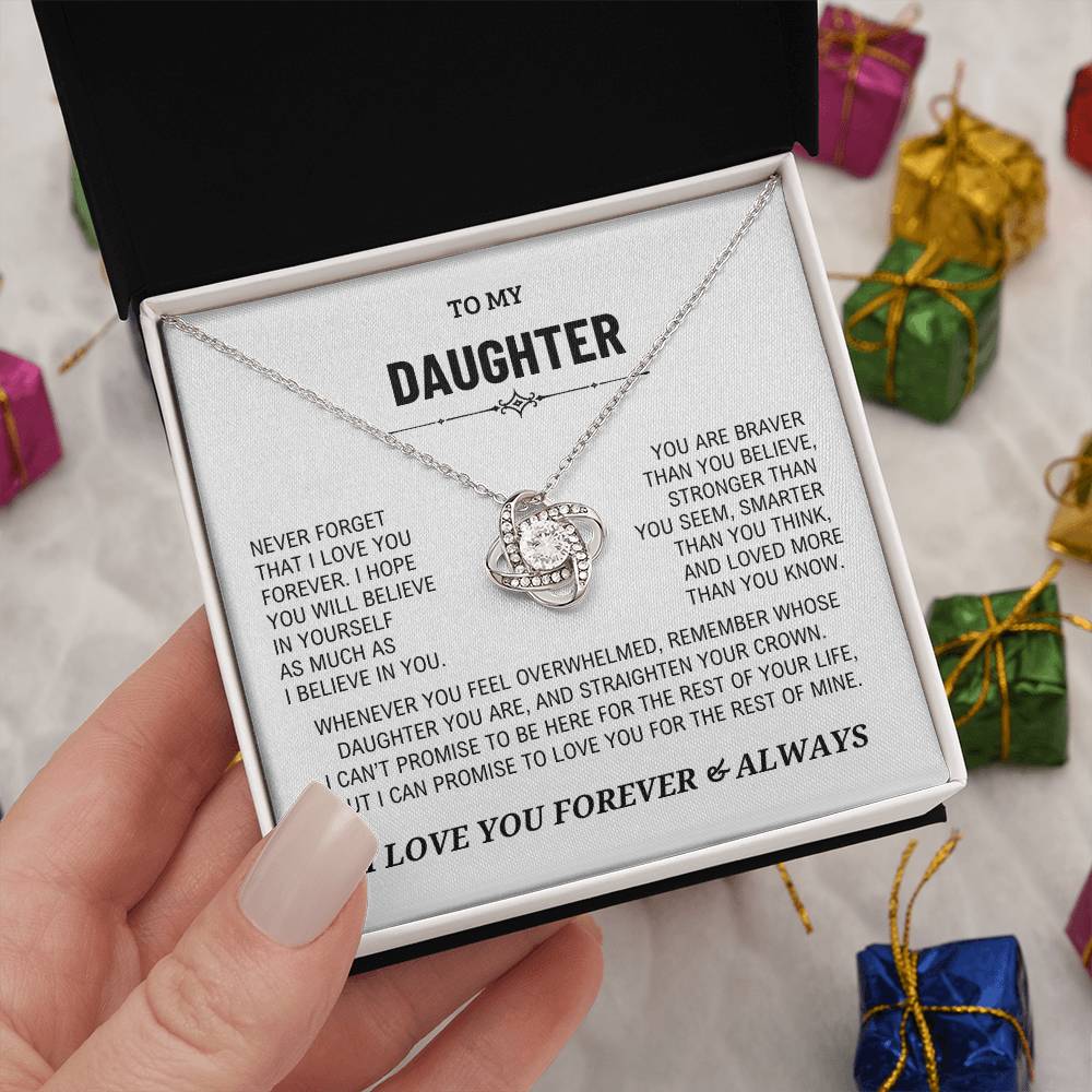 Beautiful Daughter Gift, "Never Forget That I Love You" Love Knot Necklace
