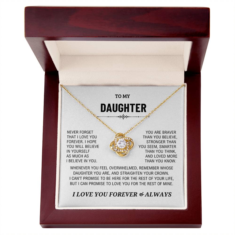 Beautiful Daughter Gift, "Never Forget That I Love You" Love Knot Necklace