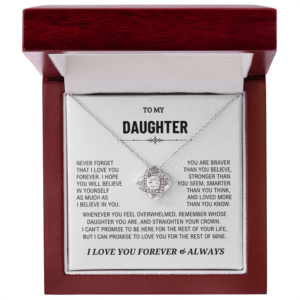 Beautiful Daughter Gift, "Never Forget That I Love You" Love Knot Necklace