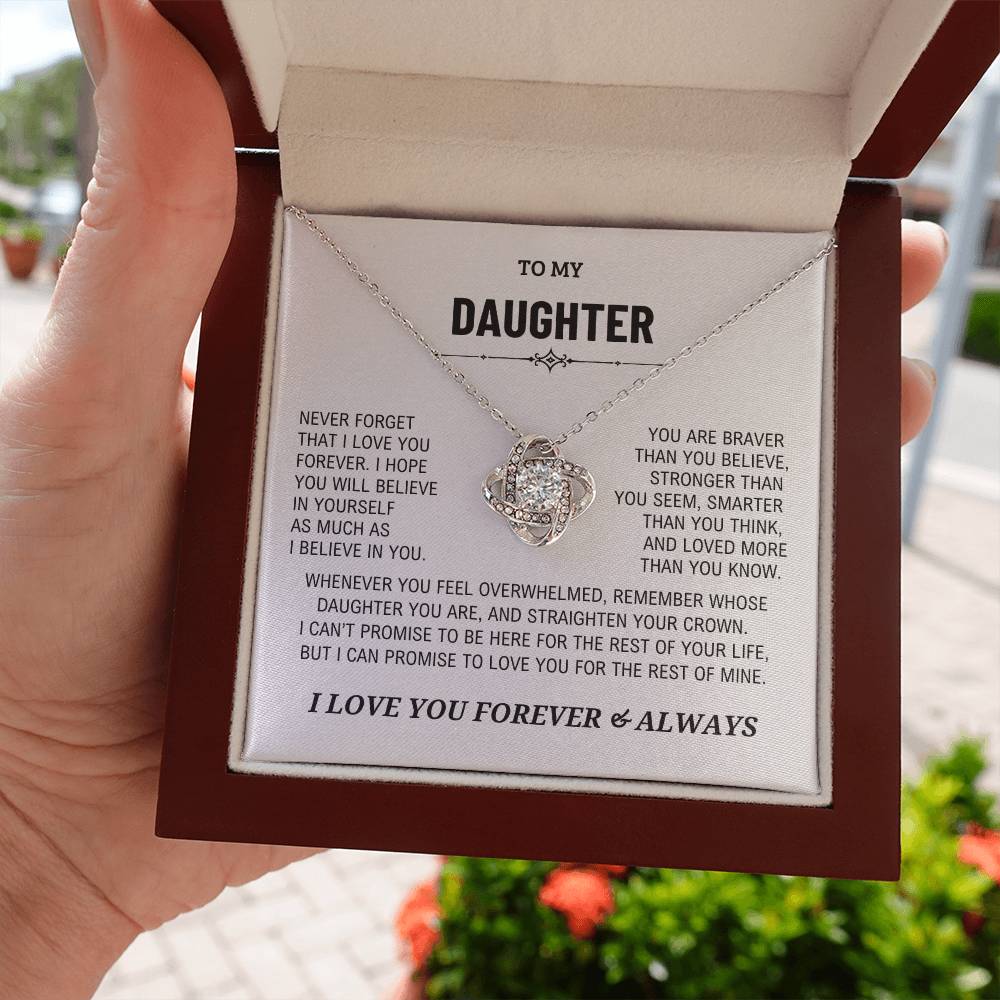 Beautiful Daughter Gift, "Never Forget That I Love You" Love Knot Necklace
