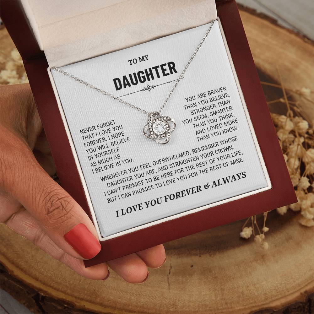 Beautiful Daughter Gift, "Never Forget That I Love You" Love Knot Necklace