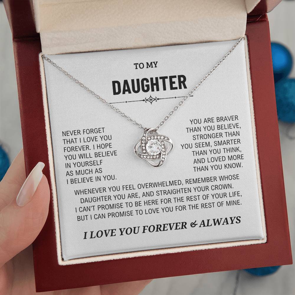 Beautiful Daughter Gift, "Never Forget That I Love You" Love Knot Necklace