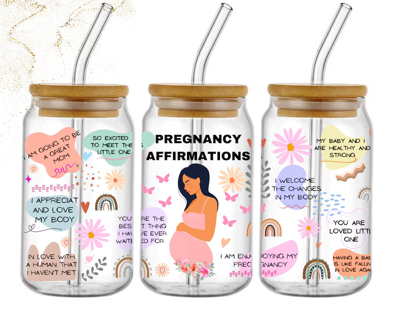 Pregnancy Affirmations Clear Glass Jar - PERSONALIZED