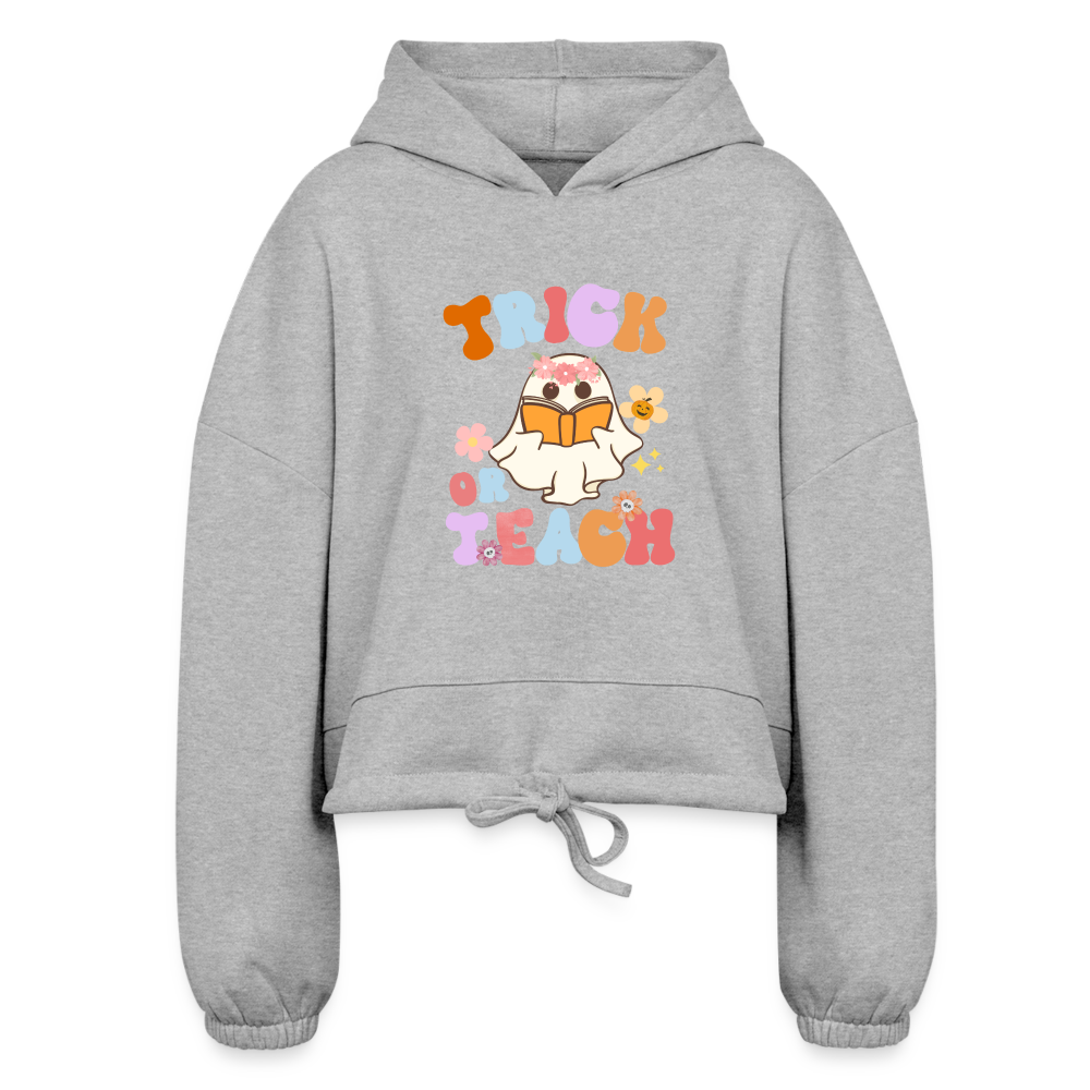 Trick or Teach Cropped Hoodie - heather gray