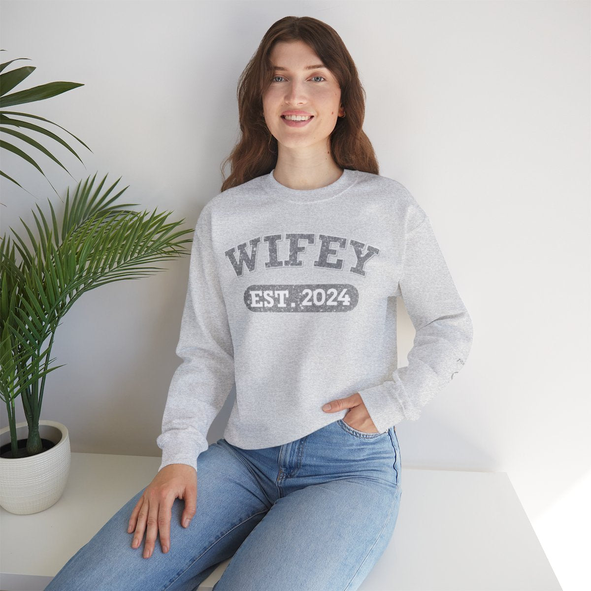 Personalized Wifey Crewneck Sweatshirt Silver