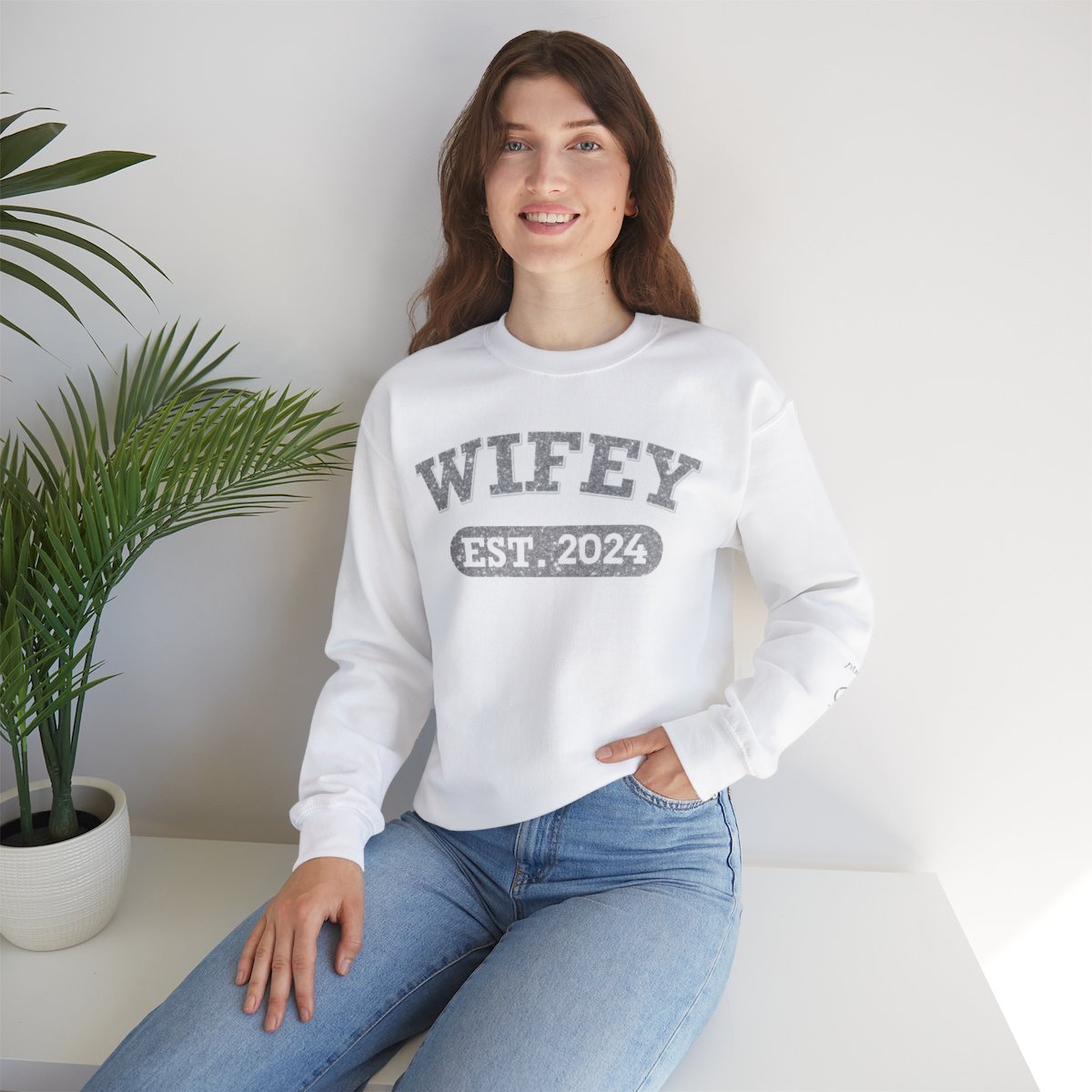Personalized Wifey Crewneck Sweatshirt Silver
