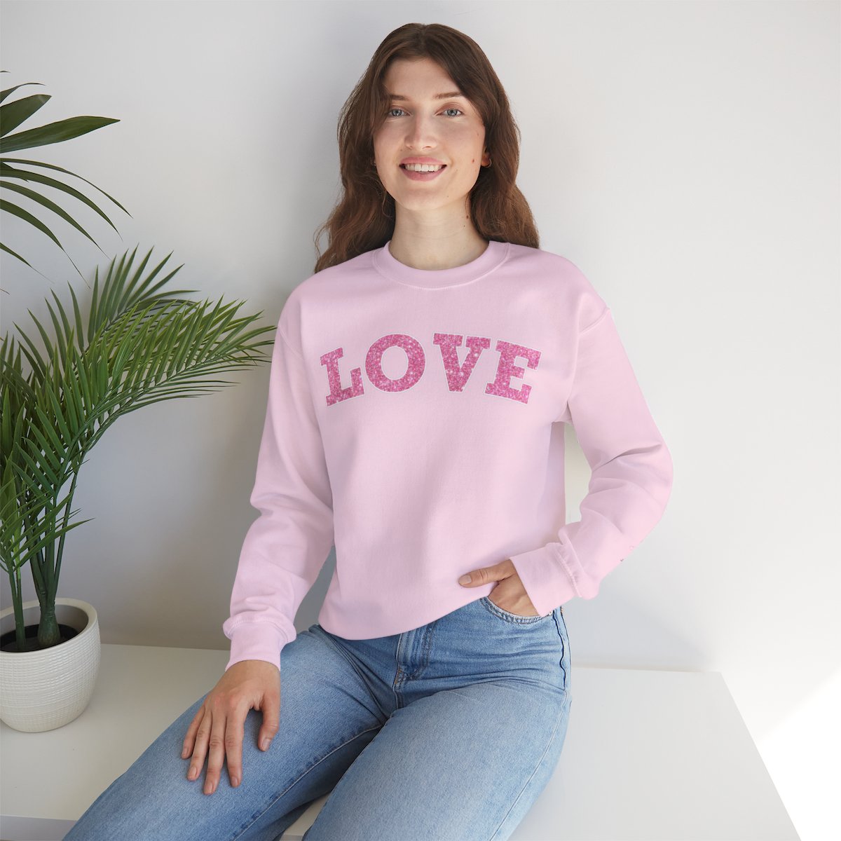 Personalized LOVE Crewneck Sweatshirt PINK