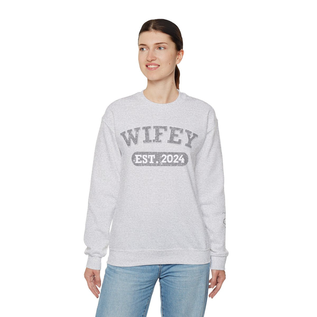 Personalized Wifey Crewneck Sweatshirt Silver