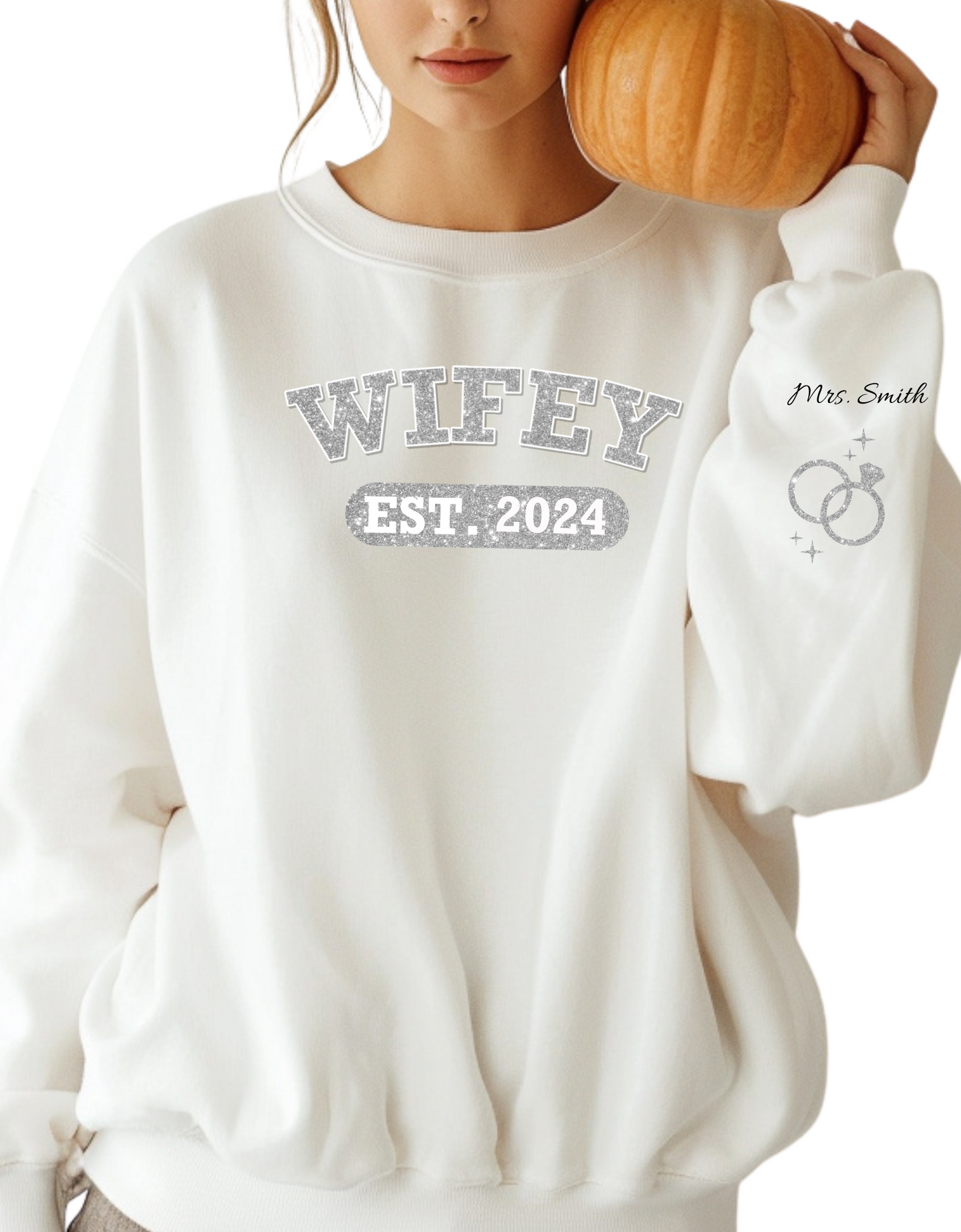 Personalized Wifey Crewneck Sweatshirt Silver