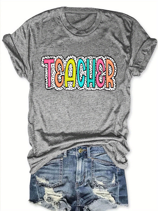 Teacher Print Crew Neck T-shirt