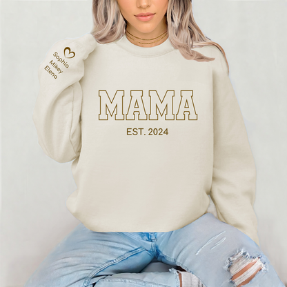 Personalized Mama Sweatshirt with Kids' Names on Sleeve