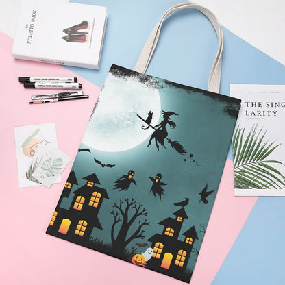 Witch's Ride Blue Halloween Canvas Tote