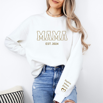 Personalized Mama Sweatshirt with Kids' Names on Sleeve