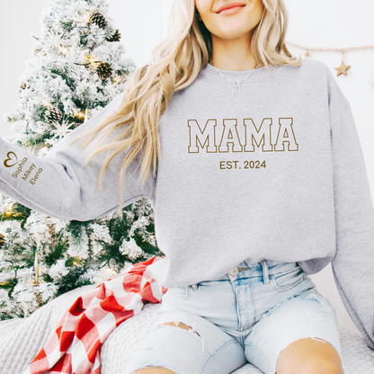 Personalized Mama Sweatshirt with Kids' Names on Sleeve