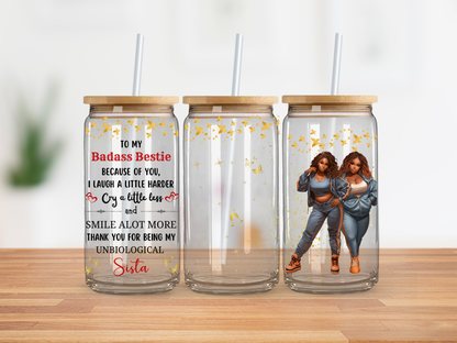 Badass Besties Red Sparkles - CLEAR Glass Cup