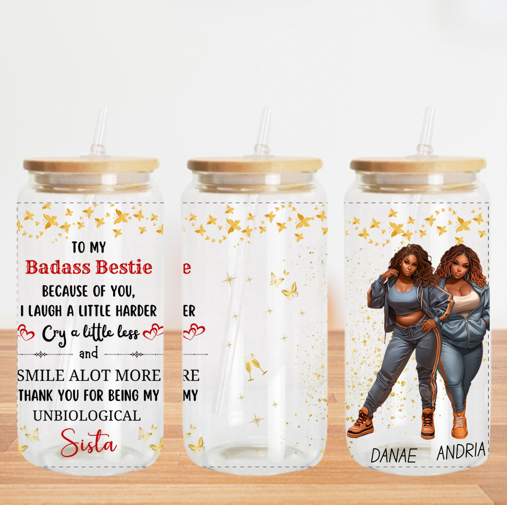 Badass Besties Red Sparkles - CLEAR Glass Cup