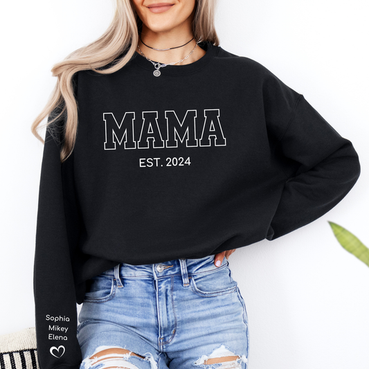 Personalized Mama Sweatshirt with Kids' Names on Sleeve