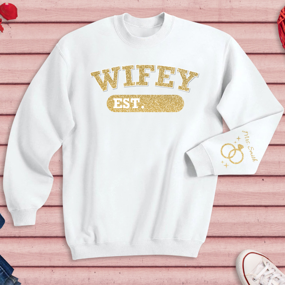 Personalized Wifey Crewneck Sweatshirt Gold