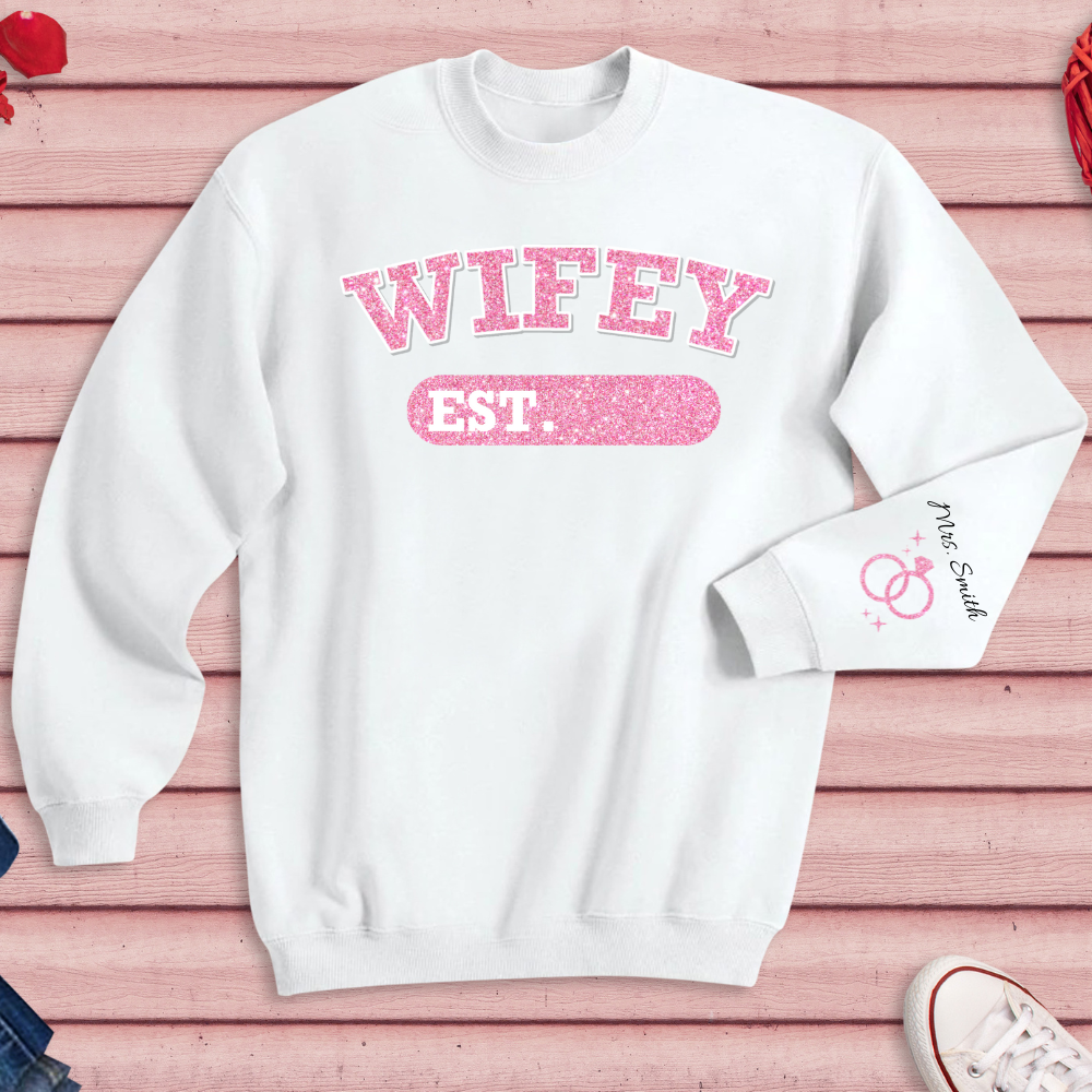 Personalized Wifey Crewneck Sweatshirt Pink