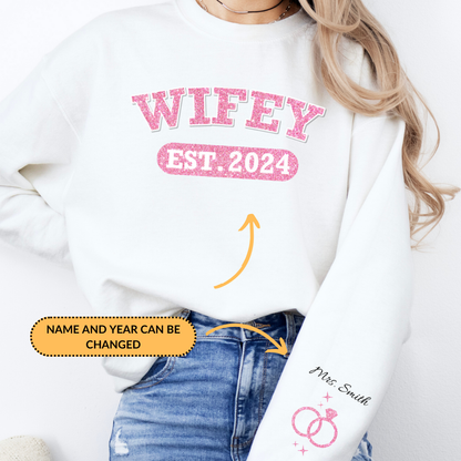 Personalized Wifey Crewneck Sweatshirt Pink