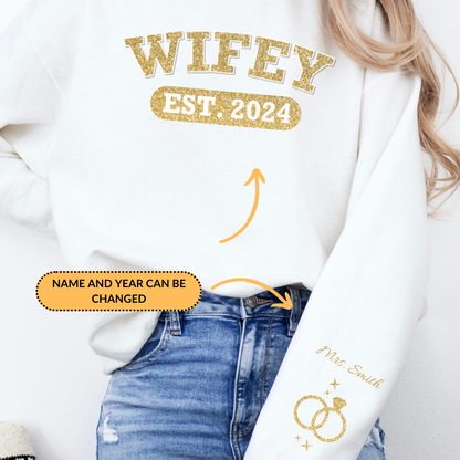 Personalized Wifey Crewneck Sweatshirt Gold