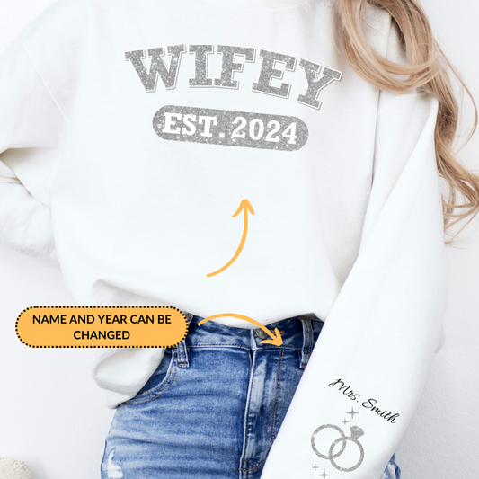 Personalized Wifey Crewneck Sweatshirt Silver