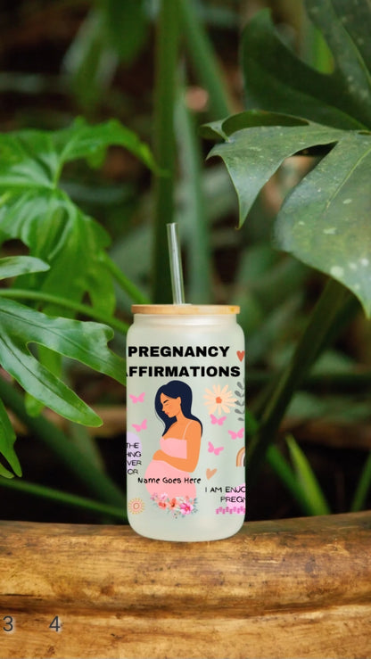 Pregnancy FROSTED Glass Jar - Affirmations PERSONALIZED