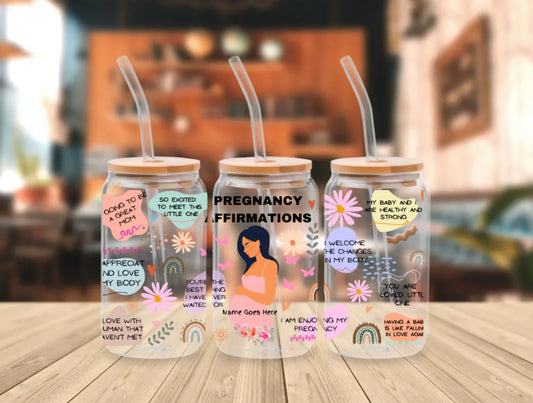 Pregnancy Affirmations Clear Glass Jar - PERSONALIZED