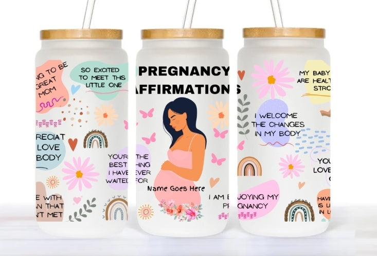 Pregnancy FROSTED Glass Jar - Affirmations PERSONALIZED