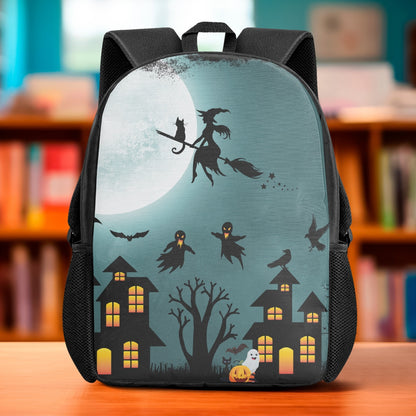 Witch's Ride Blue Halloween Backpack for Kids