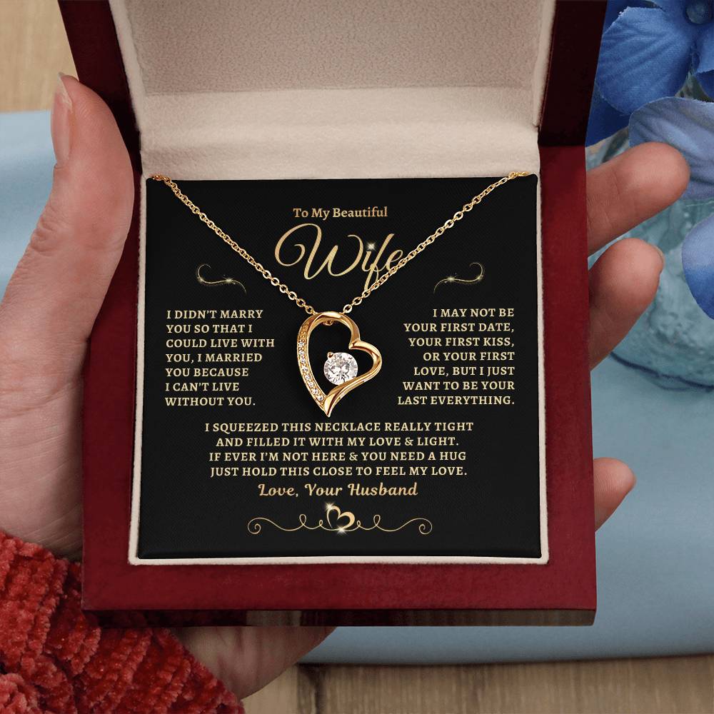 To My Beautiful Wife Gold StarFall Forever Heart Necklace