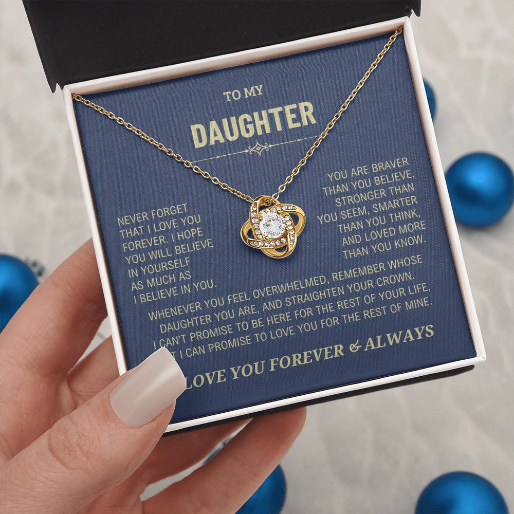 Daughter Gift, "Never Forget That I Love You" Love Knot Necklace