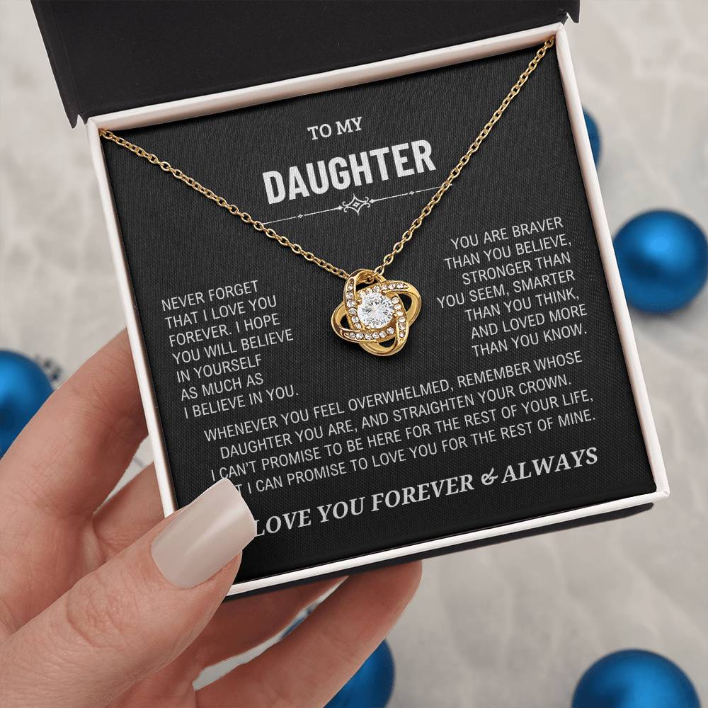 Daughter Gift, "Never Forget That I Love You" Night Sky Love Knot Necklace