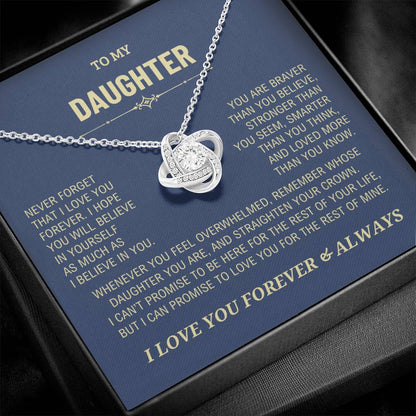 Daughter Gift, "Never Forget That I Love You" Love Knot Necklace