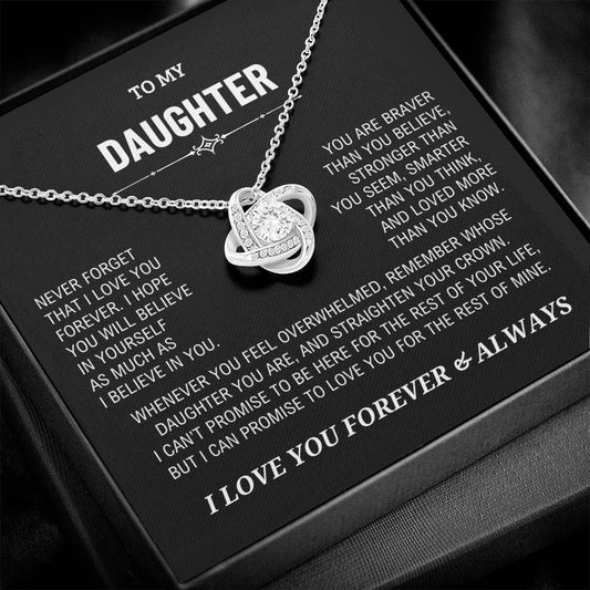 Daughter Gift, "Never Forget That I Love You" Night Sky Love Knot Necklace