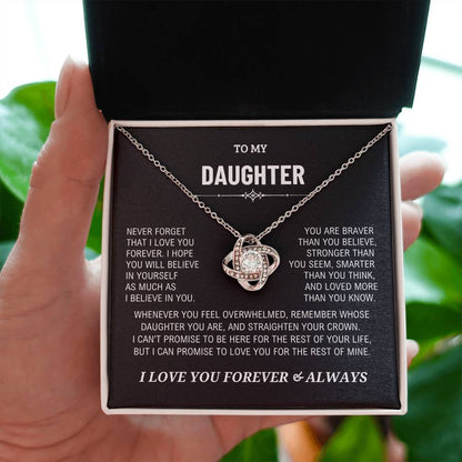 Daughter Gift, "Never Forget That I Love You" Night Sky Love Knot Necklace