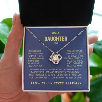 Daughter Gift, "Never Forget That I Love You" Love Knot Necklace