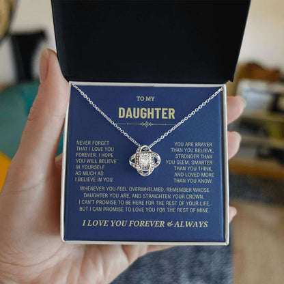 Daughter Gift, "Never Forget That I Love You" Love Knot Necklace