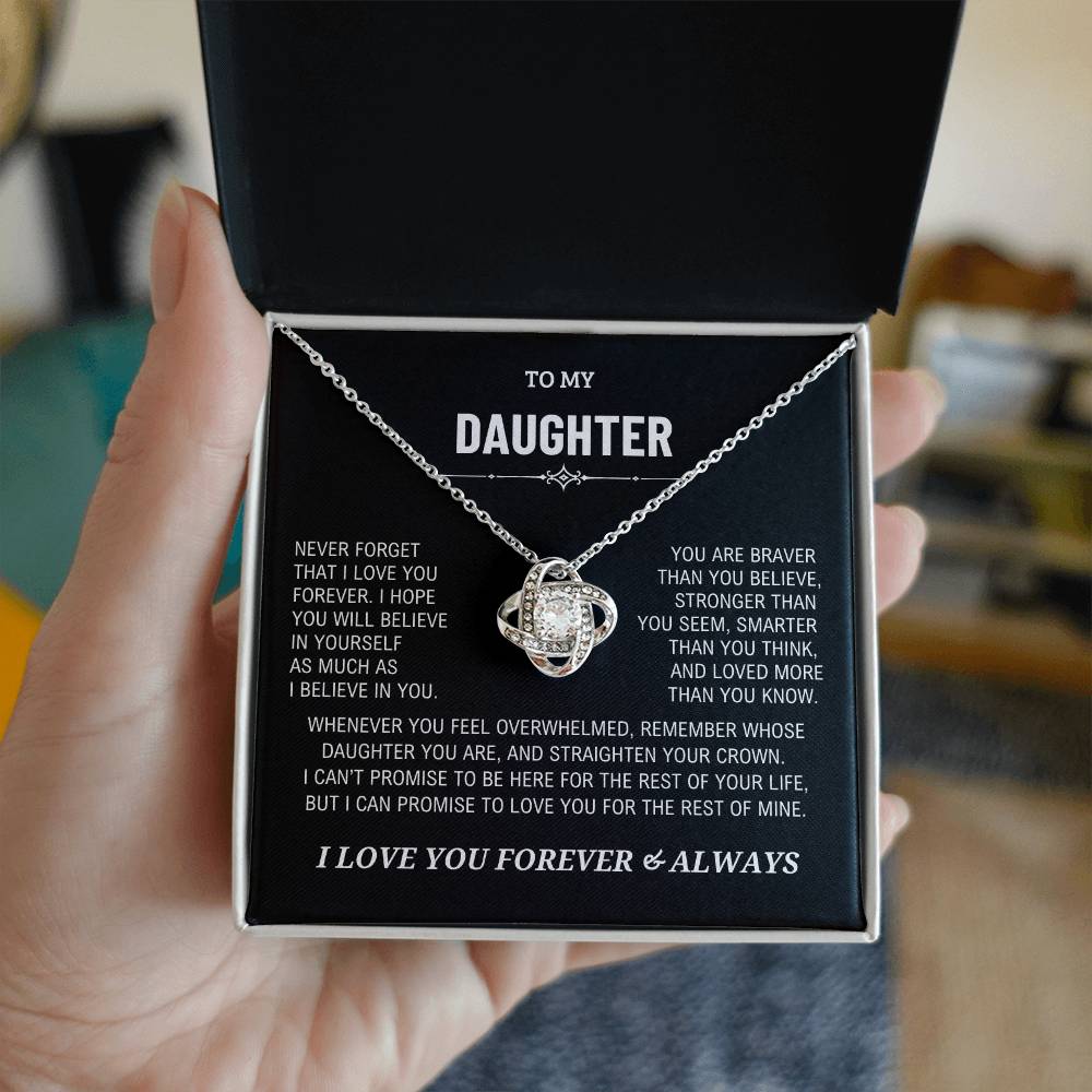 Daughter Gift, "Never Forget That I Love You" Night Sky Love Knot Necklace