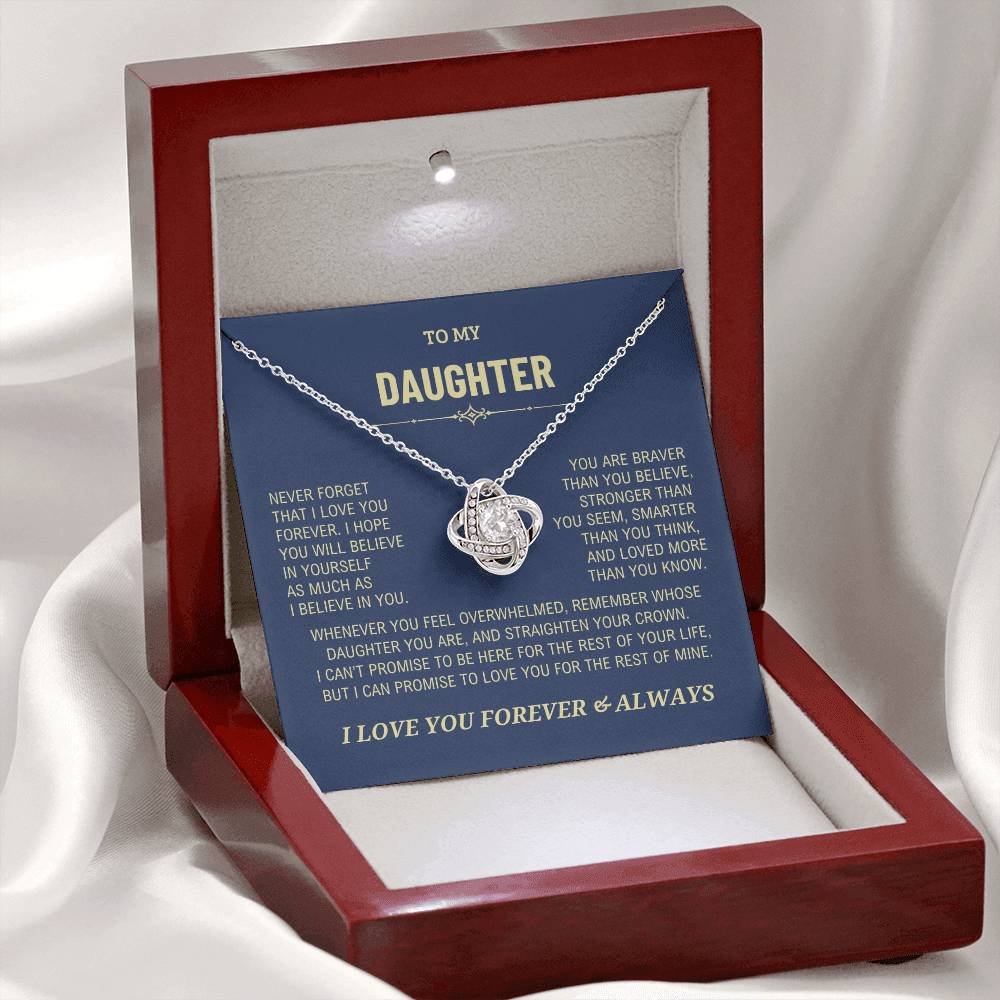 Daughter Gift, "Never Forget That I Love You" Love Knot Necklace