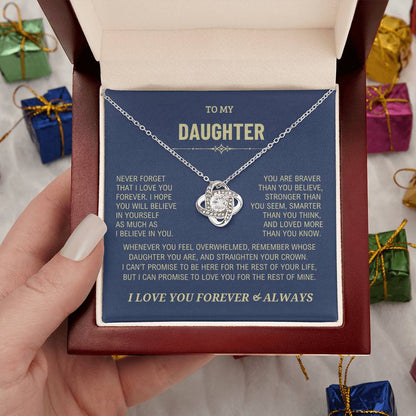 Daughter Gift, "Never Forget That I Love You" Love Knot Necklace