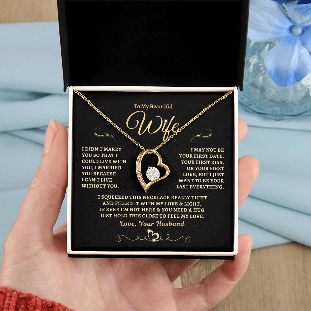 To My Beautiful Wife Gold StarFall Forever Heart Necklace