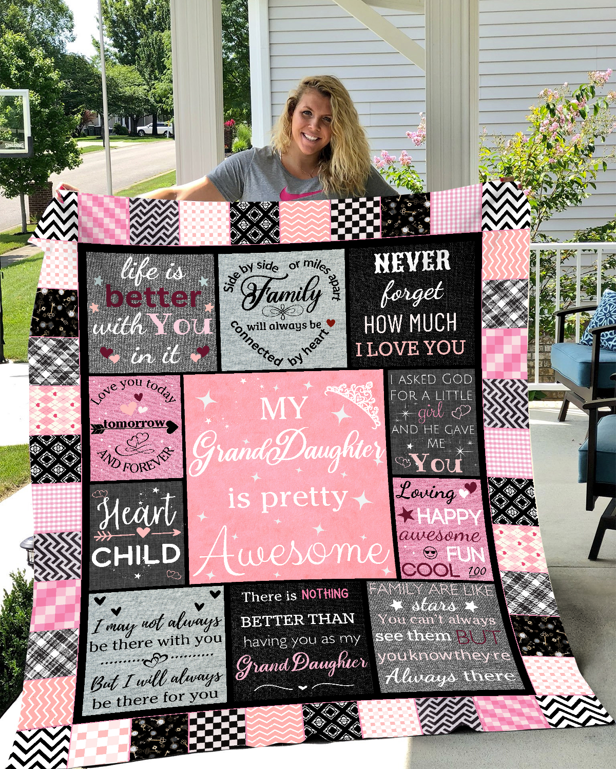 Hugs & Love ~ Customizable Granddaughter Patchwork Blanket